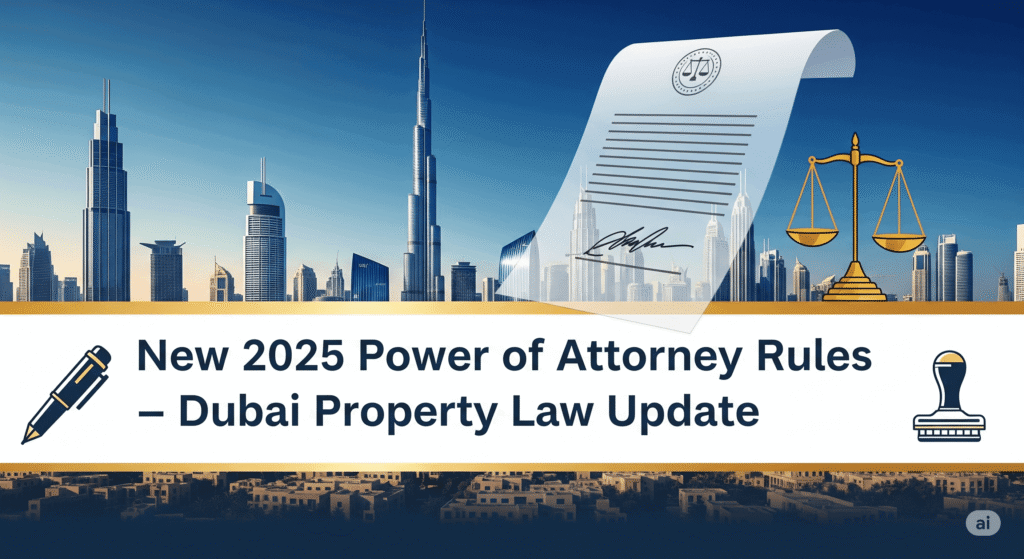 Power of Attorney document signing for Dubai property transaction with Burj Khalifa in background